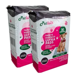 Kit 60 unidades tapete higiênico com carvão ativado antiodor para cachorro PetLike 60x60 cm