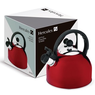 Chaleira Apito Fixo Vermelha Inox 1.75L Hercules Cabo Preto