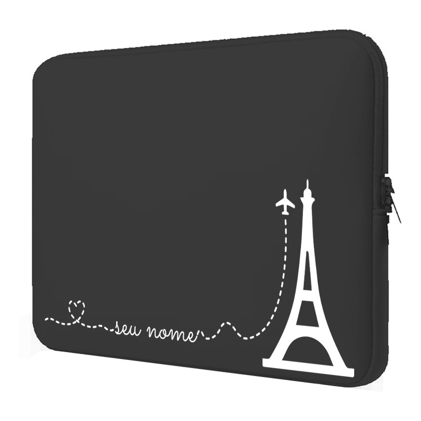 Capa Case Pasta Maleta Notebook Macbook Ultrabook Neoprene 15.6/14.1/13.3/12.1/11.6/17.3/10.1 - PERSONALIZADA com SEU NOME - Love Paris