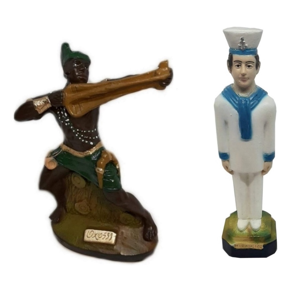 Estátua Estatueta Escultura Orixá Oxóssi E Marinheiro Candomblé Umbanda Imagem Em Gesso 22cm Altar Congá