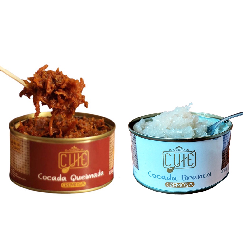 Kit Cocada Branca e Cocada Queimada Cremosa Mineira Cuié de Minas Lata 400g