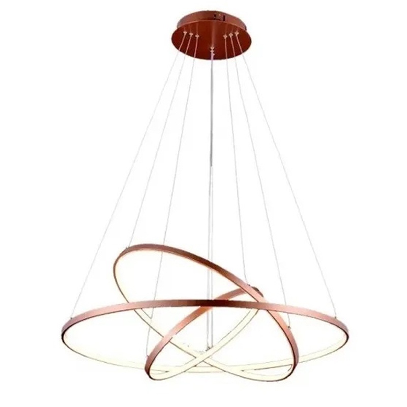 Lustre Led Moderno Cobre Pendente Anéis 3 Arco Aro Cobre Rose