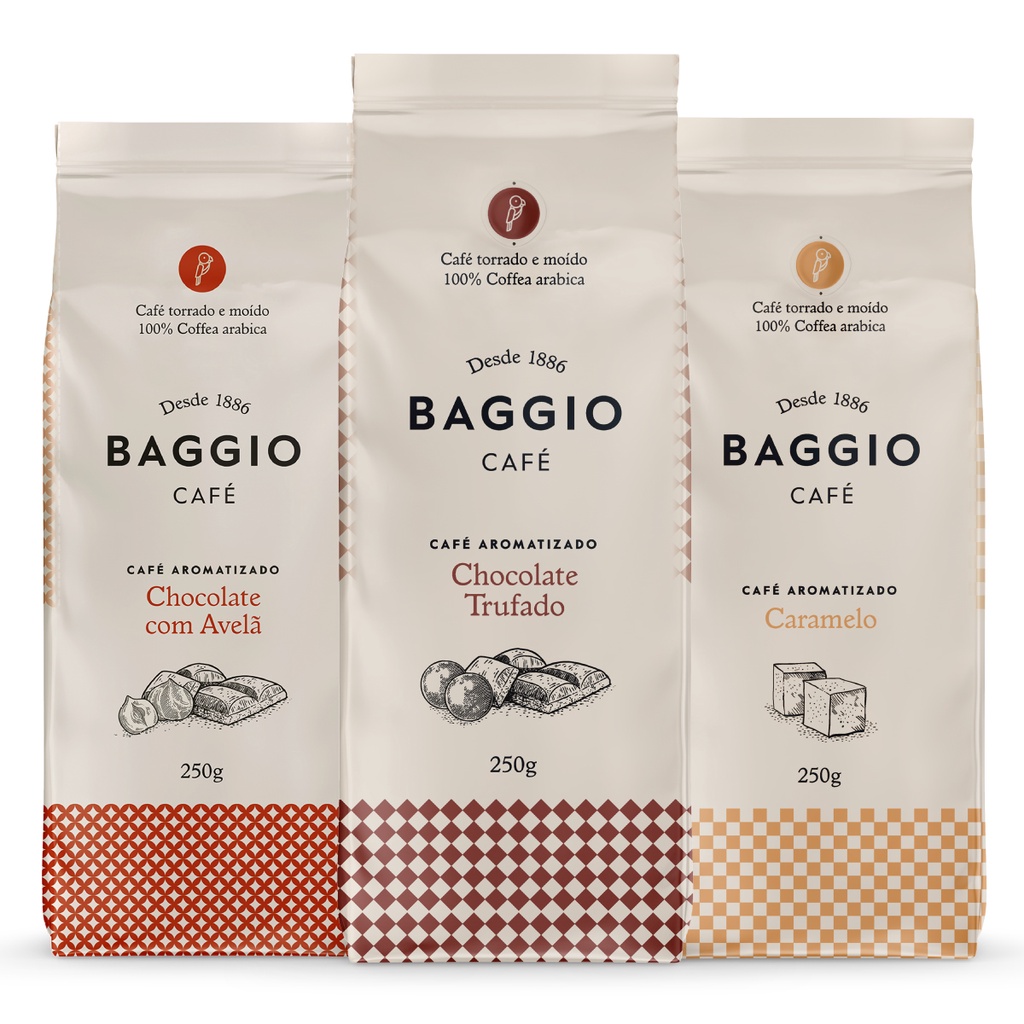 Kit Café Gourmet Baggio Chocolate c/ Avelã+Trufado+Caramelo