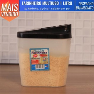 Farinheira Multiuso 1 Litro Tampa Preta p/ Farinha Açúcar Sabão em pó