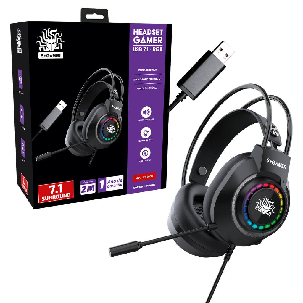 Fone Headset Gamer 7.1 Led Rgb Mic Usb Ajustável Cabo 2 Mt