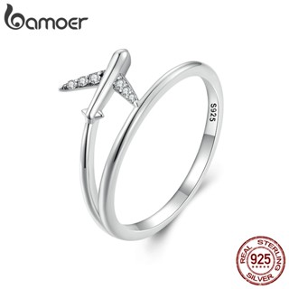 BAMOER 925 Silver Sterling Airplane Finger Ring Moda Jóias Presentes Para Mulheres