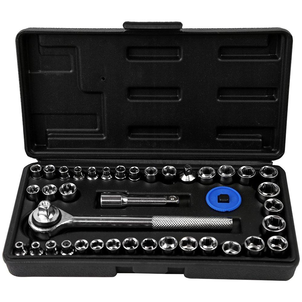Jogo de Soquete Sextavado 1/4 e 3/8 Pol. com Catraca 40 Peça em Oferta na Shopee