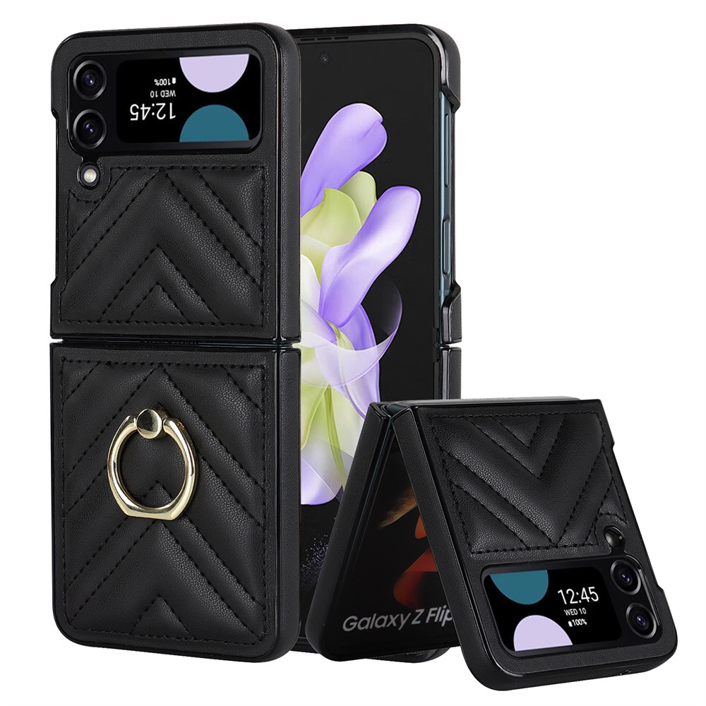 Estojo De Couro De Luxo Para Telefone Samsung Galaxy Z Fold5 3 Flip5 3 4 Com Suporte Anéis