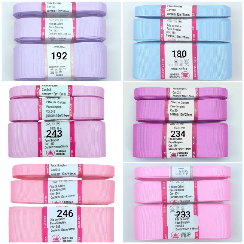 kit Fitas De Gorgurão Liso Sanding 38/22/10mm - Trio 5 Metros de Cada Largura