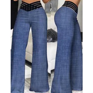 Elegante Calça De Moda De Escritório Para Senhoras 2023 Summer Crisscross Sheer Mesh Patch Casual High Waist Wide Leg Pants For Women