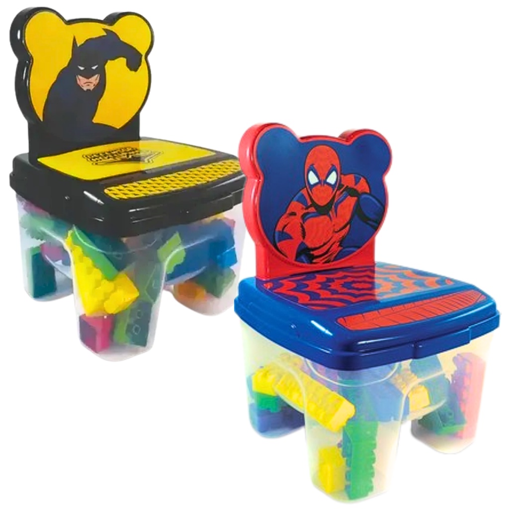 Blocos De Montar Cadeirinha Infantil 256 Peças Homem Aranha Batman Meninos Crianças Personagem Brinquedo Didático Educativo Bebê Bloquinhos Coloridos Selo Inmetro Brinquedos GGB