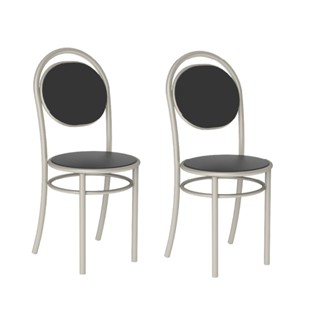 Conjunto 2 Cadeiras 190 Tubo Prata Napa Preto Carraro