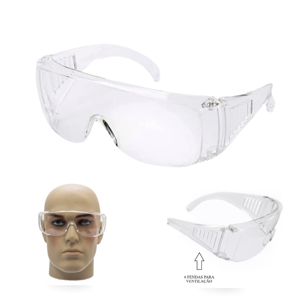 Kit 2 Óculos Proteção Epi Segurança Incolor De Sobrepor Ca em Oferta na Shopee