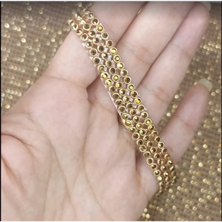 Manta De Strass com Pedra Cristal Dourado 1x45 - 3 fileiras - ABS