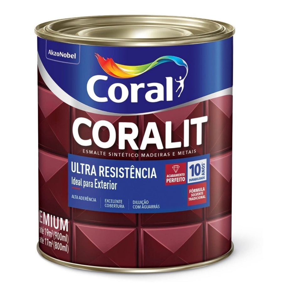 Coralit Esmalte Sintético Madeira e Metais Preto Fosco várias cores 900ml - Coral