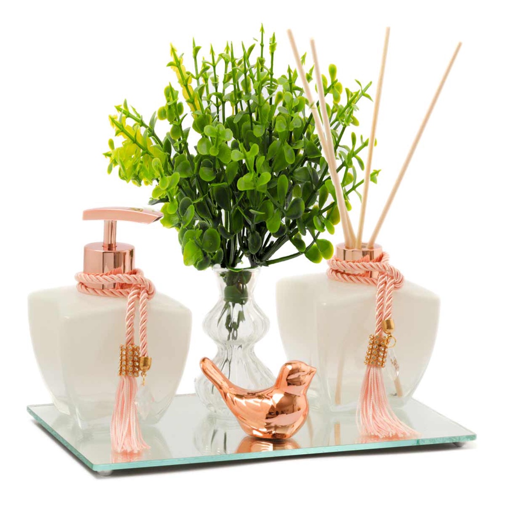 Kit Banheiro Vidro Estrela Degrade Branco Porta Sabonete Liquido e Difusor C/ Bandeja Luxo em Oferta na Shopee