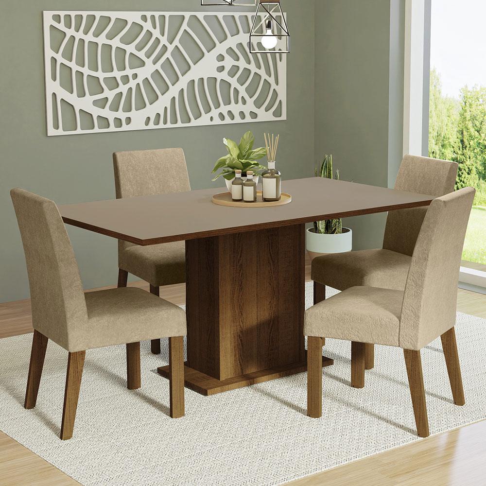 Conjunto Sala de Jantar Mesa Tampo de Madeira 4 Cadeiras Rustic/Crema/Imperial Keila Madesa - Home & Living