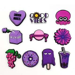 Bonito roxo série sapato charme criativo acessórios desenhos animados DIY fivela de sapato enfeites