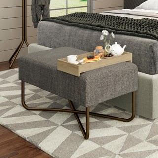 Puff Grande Bege com Bandeja Tubos Ouro Velho Carraro em Oferta na Shopee
