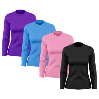 Kit 4 Camisetas Feminina Manga Longa Dry Fit Básica Lisa Proteção Solar UV Térmica Blusa Academia Esporte Praia em Oferta na Shopee