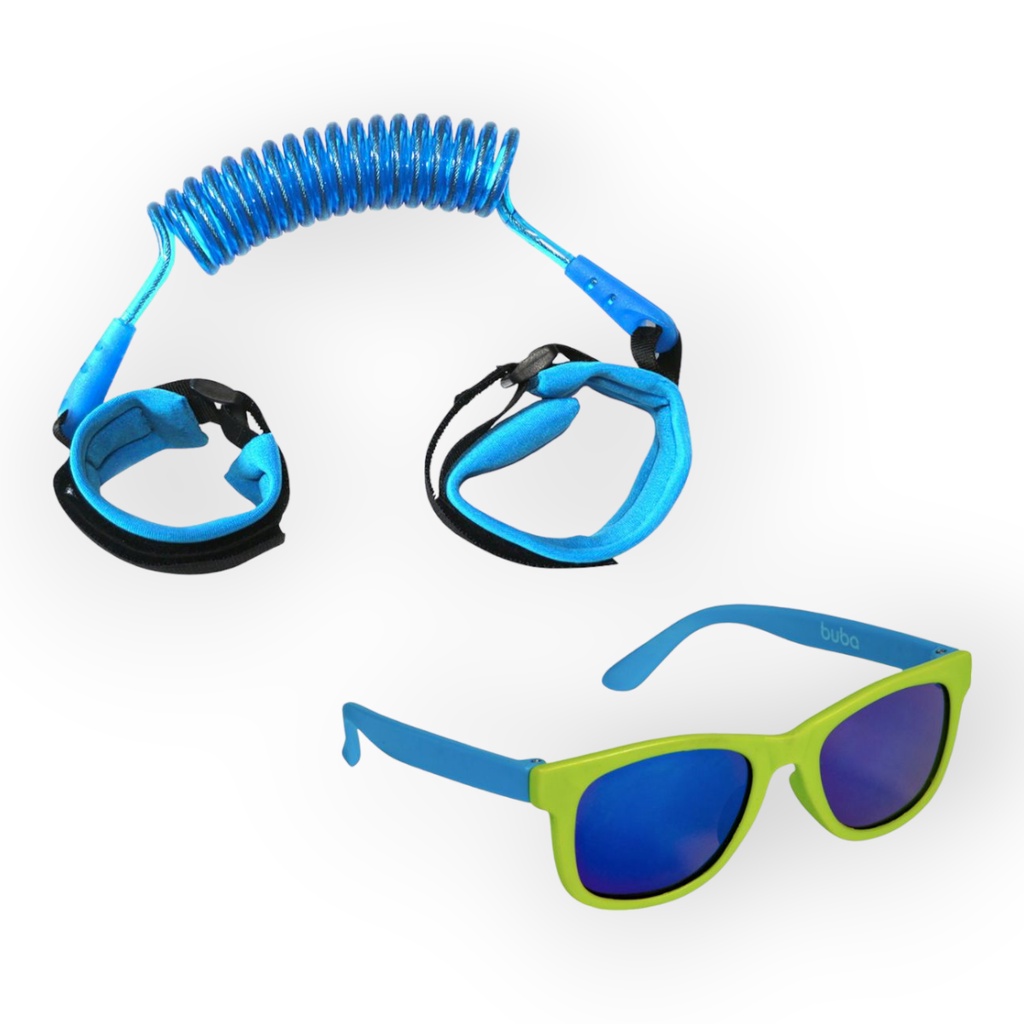 KIT PULSEIRA DE SEGURANCA CORDAO INFANTIL GUIA PARA PULSO E OCULOS BUBA