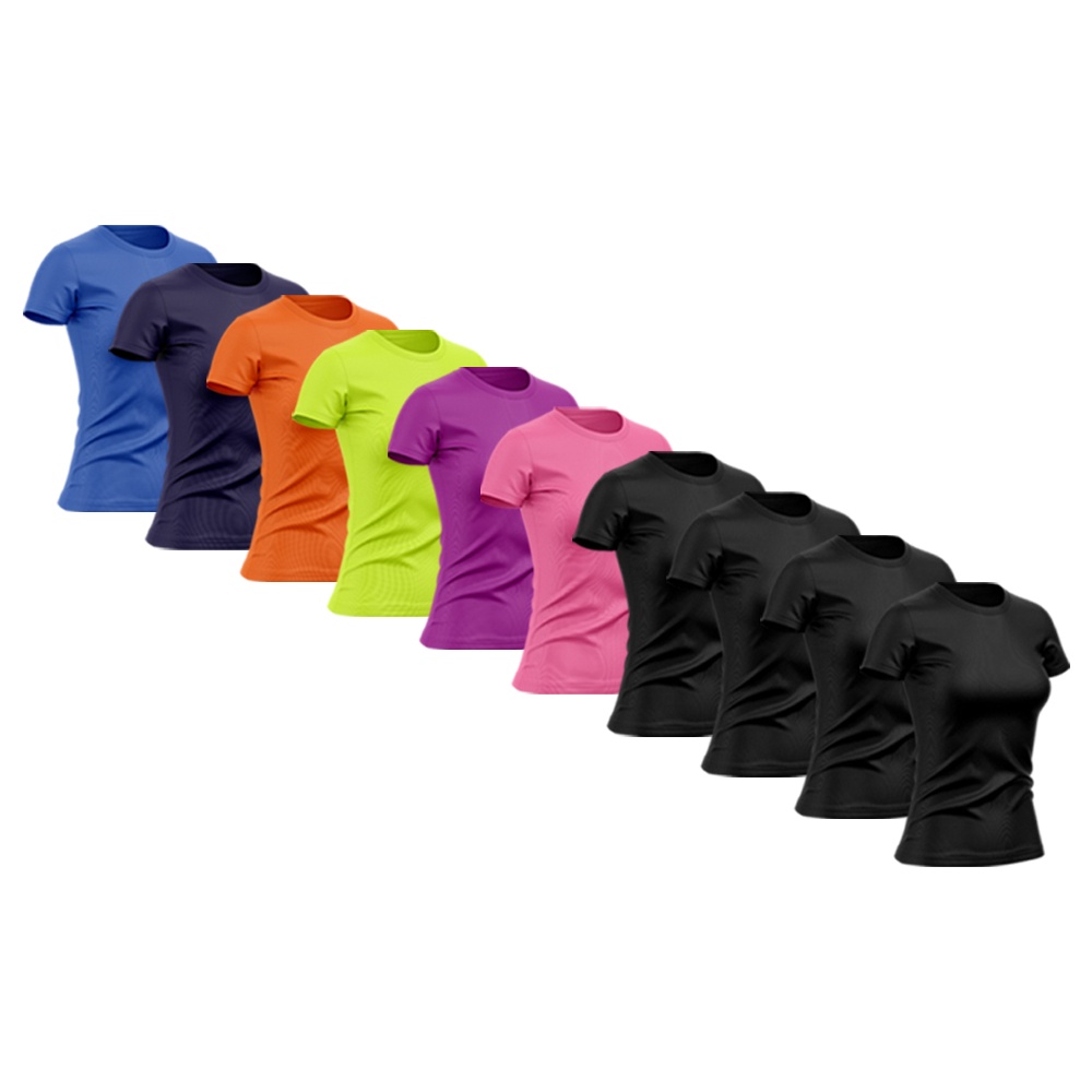 Kit 10 Camisetas Feminina Manga Curta Good Look Dry Fit Proteção Solar UV Baby Look Fitness Academia Treino Confortável