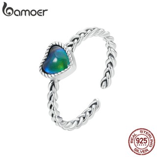 Bamoer 925 Silver Sterling Anel De Prata Simples Twist Em Forma De Coração Presente De Aniversário Para Mulheres