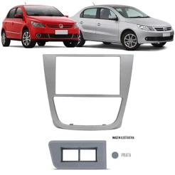 Moldura De Painel 2 Din Gol e Voyage G5 2009 até 2013 + Suportes De Fixação Laterais + Moldura Botões PRATA