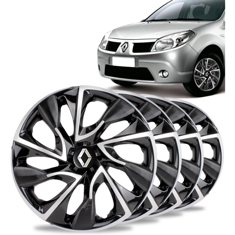 Jogo De Calota Esportiva Ds4 Aro 15 Preta/Prata Renault Sandero Logan