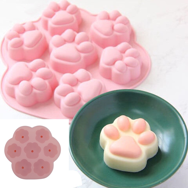 Molde de Silicone de Patinha de Gato 7 Cavidades, Molde de Bolo em Forma de Patinha de Cachorro, Molde de Silicone para