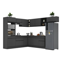 Armário de Cozinha Completa de Canto com Rodapé Veneza Multimóveis MP2083.895 Preto