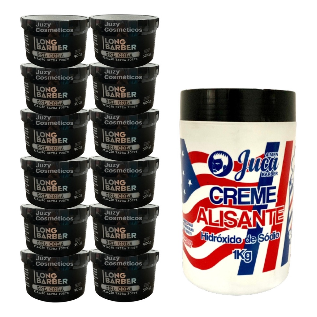 Kit Alisante Americano Black 1kg + 12 Gel Long Barber 300g