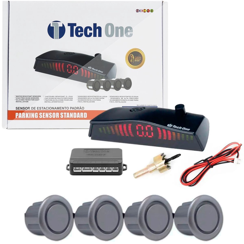Sensor Estacionamento 4 Pontos Grafite Display Led Sinal Sonoro - Spare Parts and Accessories for Vehicles