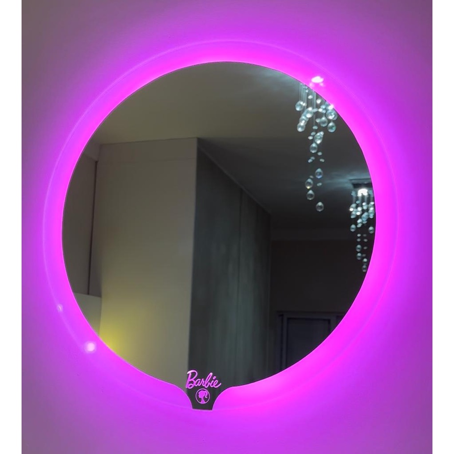 Espelho Barbie Jateado Com Led Rosa Pink à Pilha 50x50 Cm Decorativo