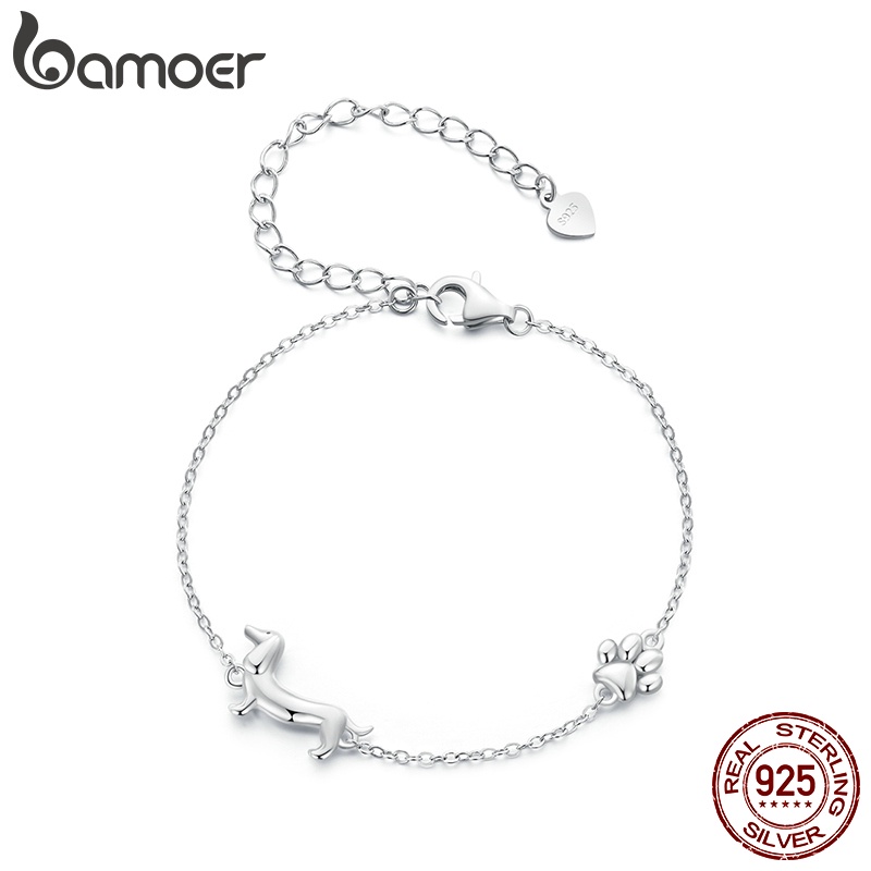 BAMOER 925 Sterling Silver Dachshund Bracelet Moda Jóias Presentes Para Mulheres