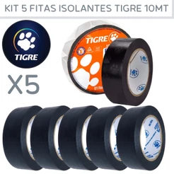 Fita Isolante 10 Metros Kit 5und AntiChamas Tigre Uso Geral Multiuso Preta Exelente Qualidade.