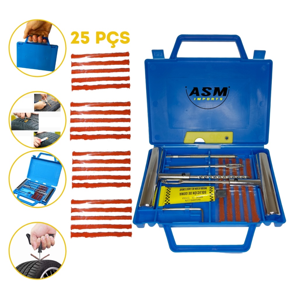 Reparo para pneus com maleta remendo de pneu 25 PÇS macarrão frio moto carro reparo em Oferta na Shopee