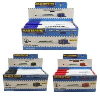 Pincel Quadro Branco Caixa com 12 Unidades Recarregável Diversas Cores Azul Vermelho Preto Verde Masteprint em Oferta na Shopee