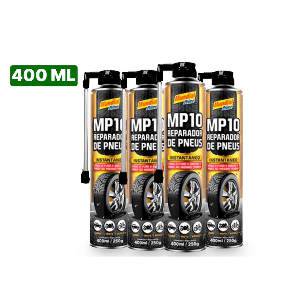 KIT 4 Spray Reparador De Pneus Mundial Prime Para Carro Moto Tapa Furo 400ml