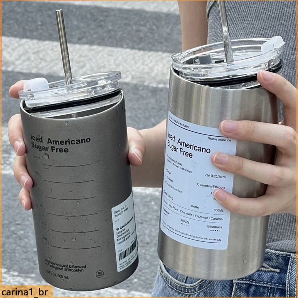 【Ready Stock】600ml copo térmico café caneca termica para cerveja Aço Inoxidável De Camada Dupla Xícara De Café Portátil De Com Palha (carina.br)