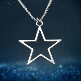 Punk Street Style Estética Prata Cor Grande Cinco Pontas Estrela Pingente Colar Mulher Homem Moda Simples Estrelas Ocas Colares Jóias