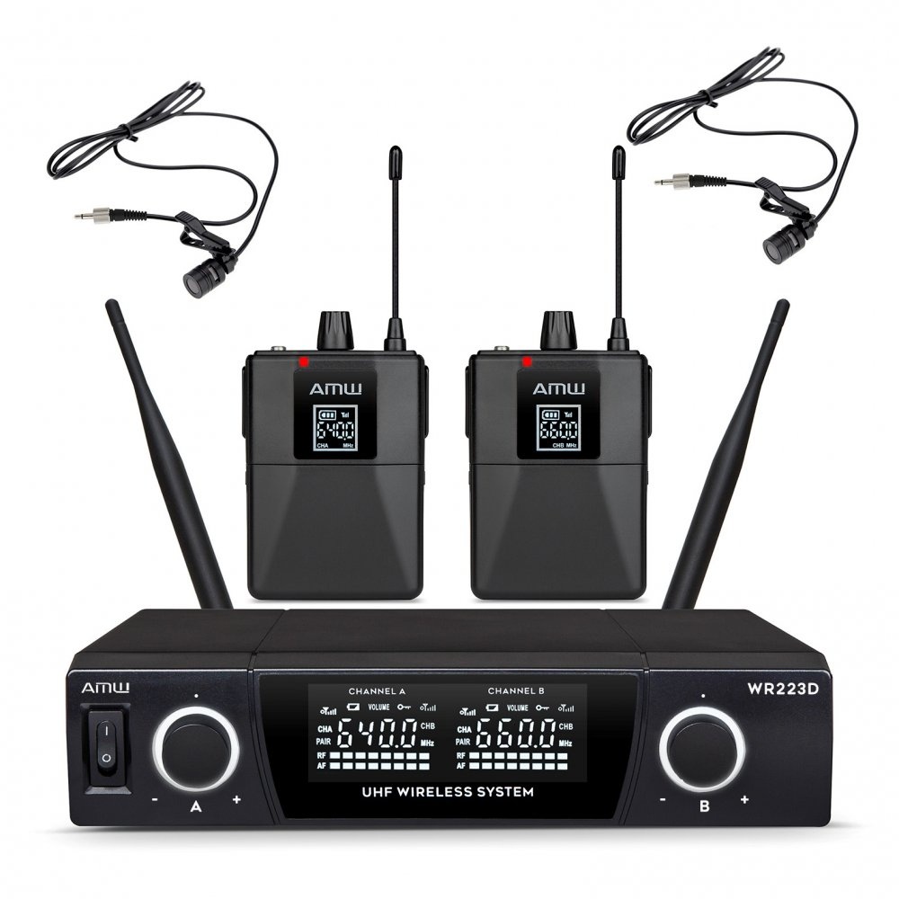 AMW BU230 Microfone sem Fio Duplo Lapela UHF Digital + Case