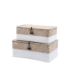 Kit 2 caixas organizadoras armazenamento decorativa palha seagrass - Oikos