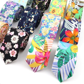 Gravata Floral 100 % Algodão Para Homens Mulheres Casual Magricela Novidade Impressão De Pescoço Fino Festa De Casamento Fatos Clássicos Desgaste Diário