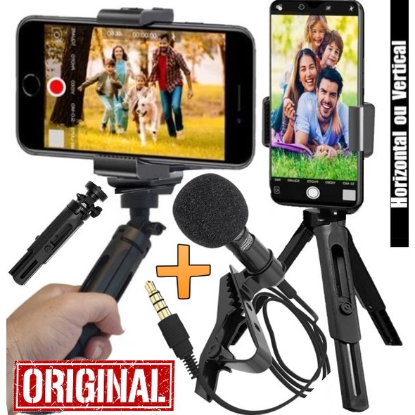 Estabilizador De Mão Tripé Smartphone Microfone de Lapela Filmagem Profissional Apoio Suporte Celular Selfie Vídeo Vlog