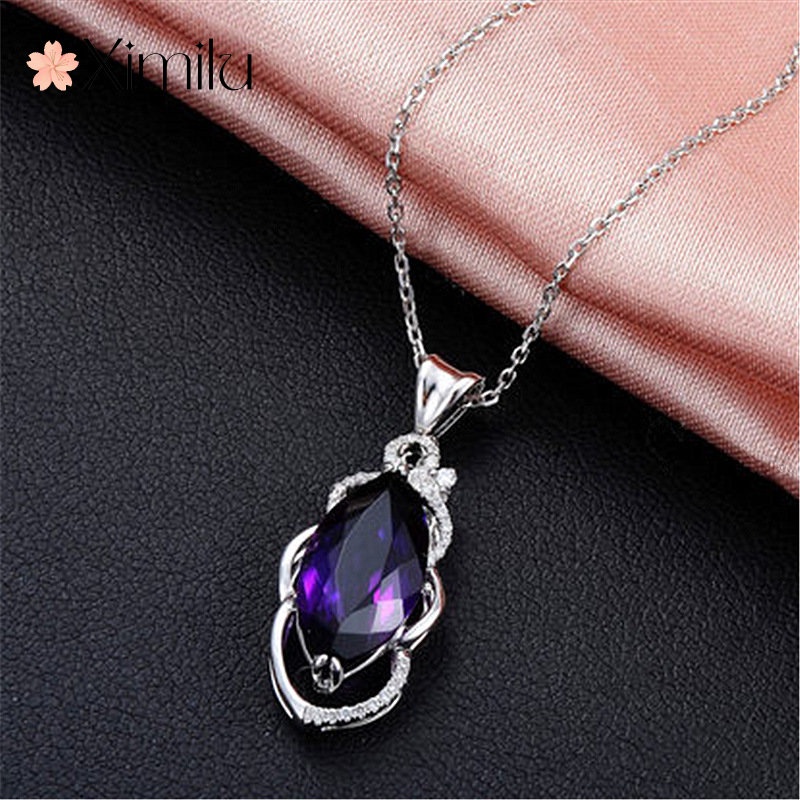♥ Original elegante temperamento luxo ametista pingente requintado colar de prata feminino confissão casamento moda jóia