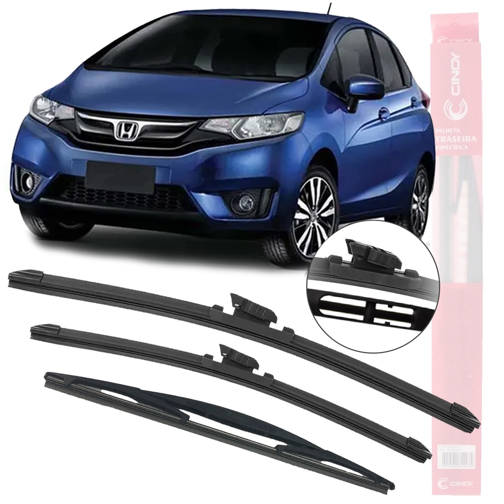 Kit 3 Palhetas Honda Fit 2009 até 2014 Dianteiras/Traseira Limpador Parabrisa 26/14" - Spare Parts and Accessories for Vehicles