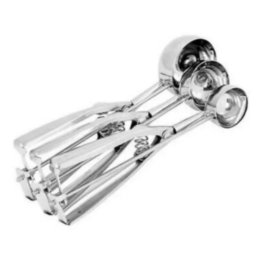 Kit Com 3 Colheres Para Sorvete/doce/pão De Queijo C/ Ejetor