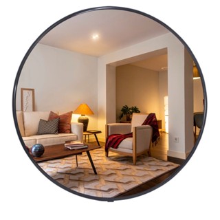 Espelho Adnet Decorativo Redondo S/ Alça Couro 60cm Preto
