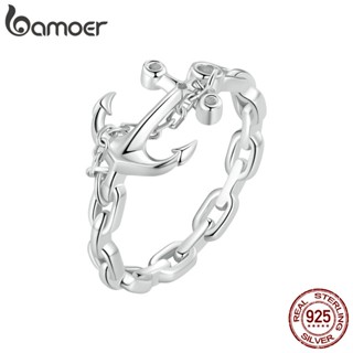 Bamoer 925 Silver Sterling Anel Simples De Ancoragem De Aniversário Para Mulheres